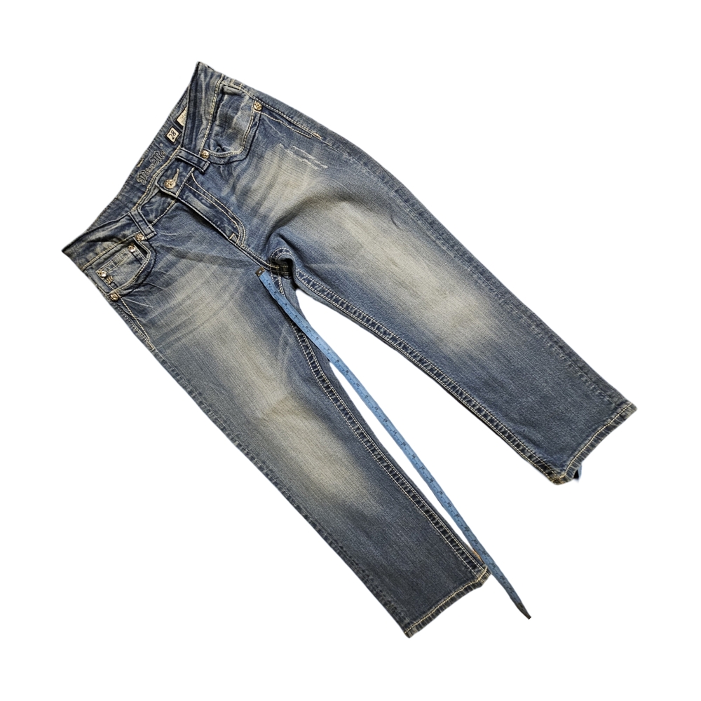 Miss Me Blue Ankle Cropped Jeans with Distressed Finish - Picture 7 of 9
